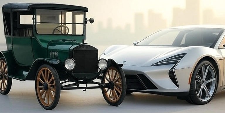 Green Ford Model T (1908) Car Comparing the Model T with Modern Cars