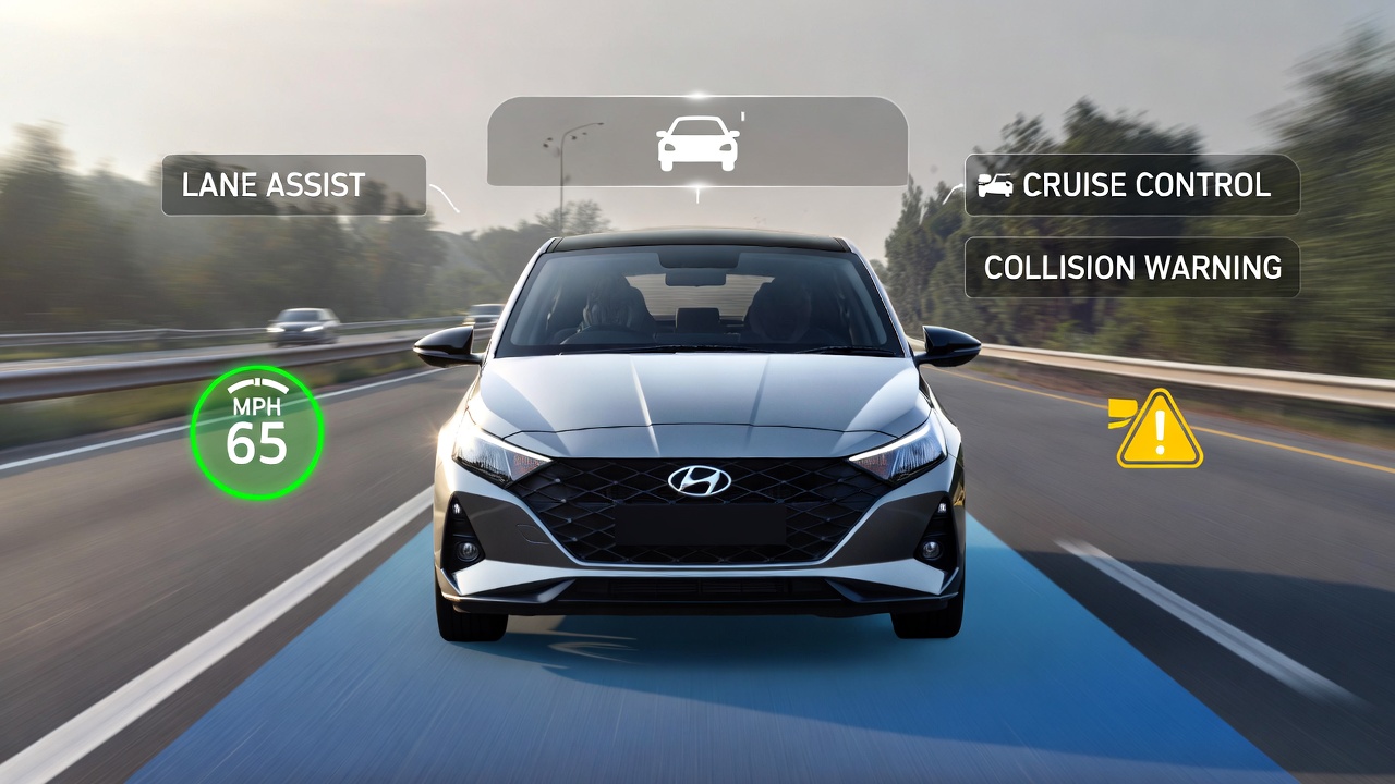 Hyundai Verna facelift ADAS features including lane assist and adaptive cruise control.