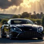 Aston Martin Vantage V8 luxury sports car parked on a scenic British road.