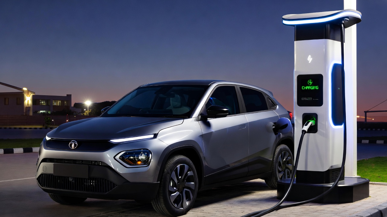 Tata Punch EV charging at fast EV charging station.