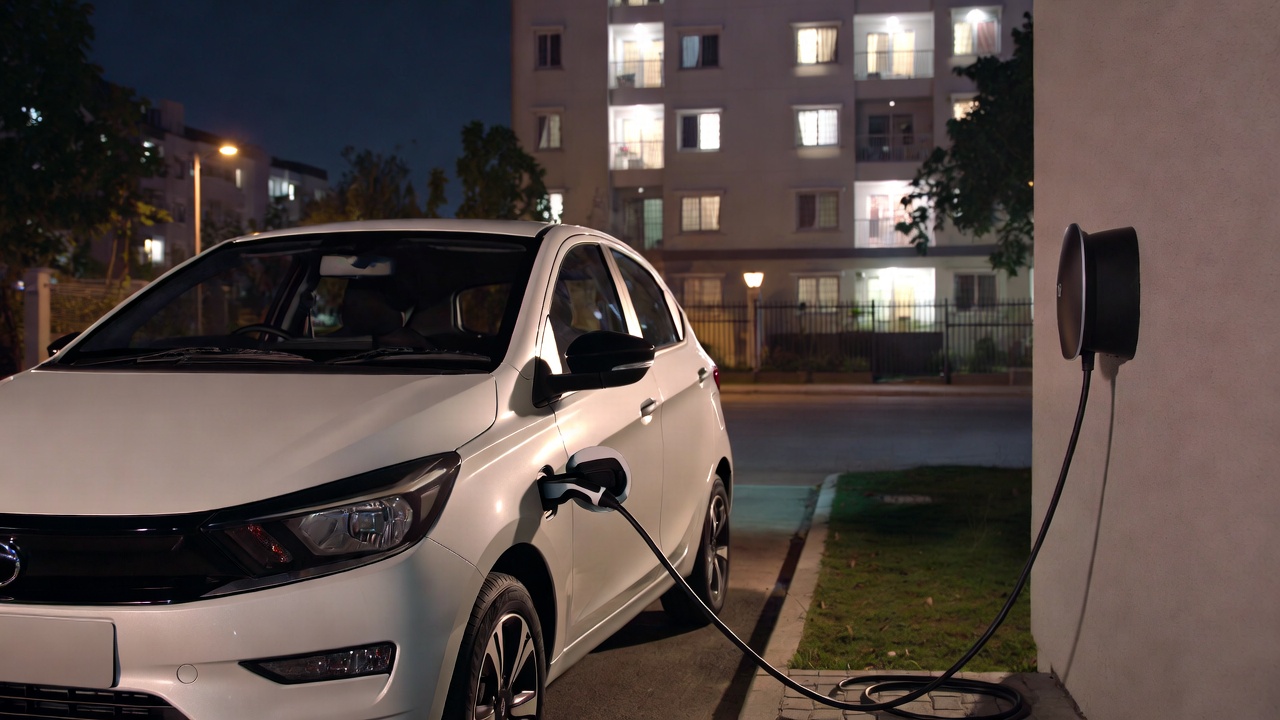 Tata Tiago EV charging at home overnight.