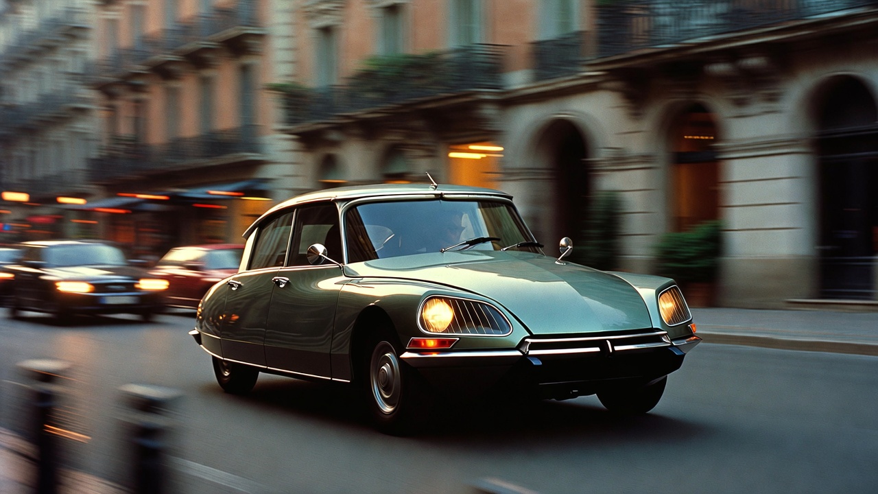 Citroën DS driving through Europe symbolizing cultural and historical significance