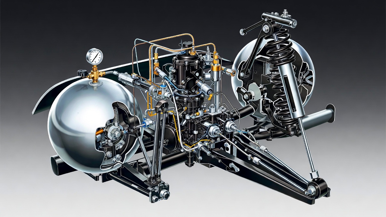 Citroën DS hydropneumatic suspension system illustrating advanced hydraulic technology