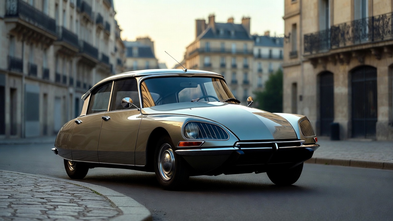 Citroën DS classic French car parked on a Paris street showcasing its futuristic 1950s design