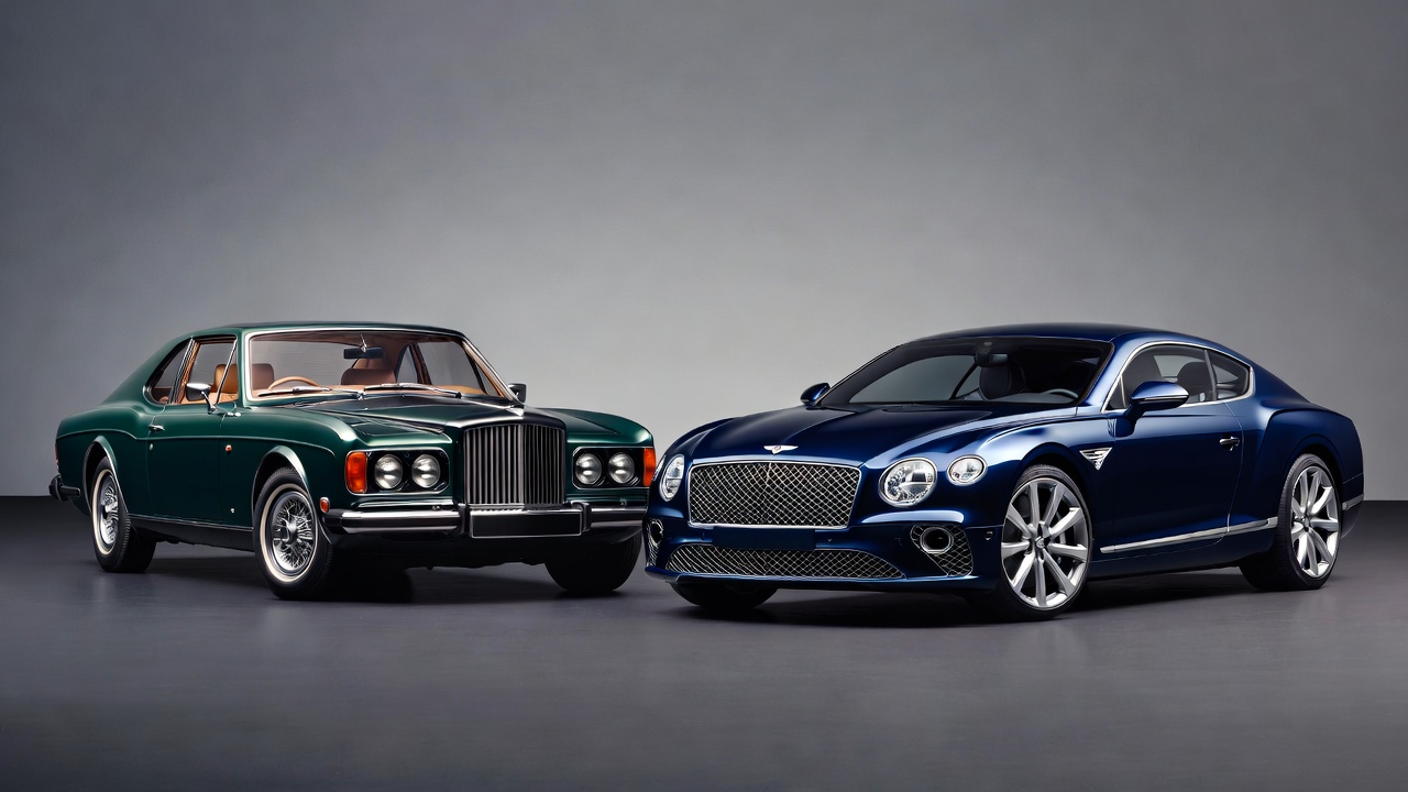 Comparison between Bentley Continental R and modern Continental GT design evolution.