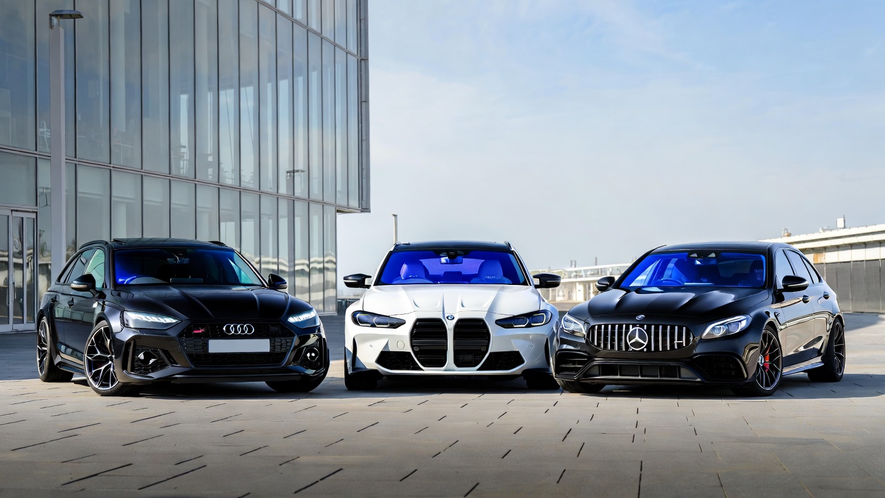 Audi RS5 Avant compared with BMW M3 Touring and Mercedes AMG C63 Estate.