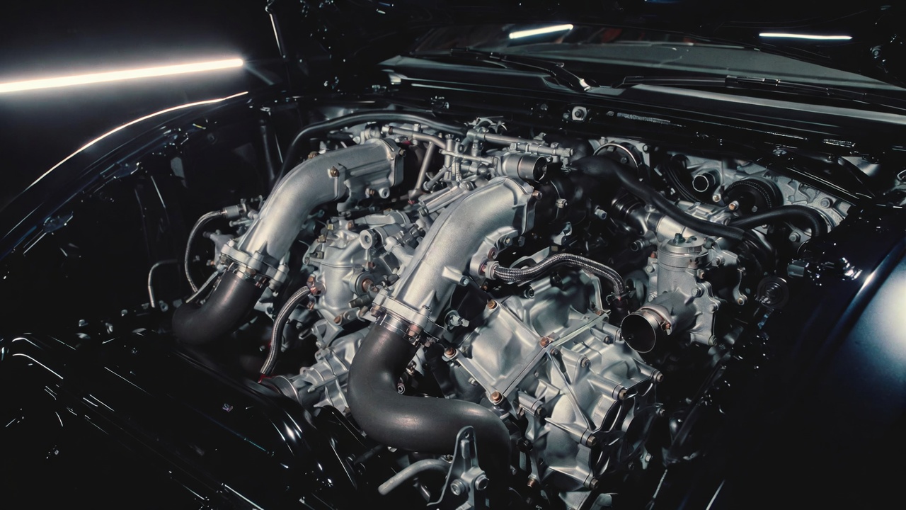 3.8 liter twin turbo flat six engine of Porsche 911 Turbo S showing advanced engineering.