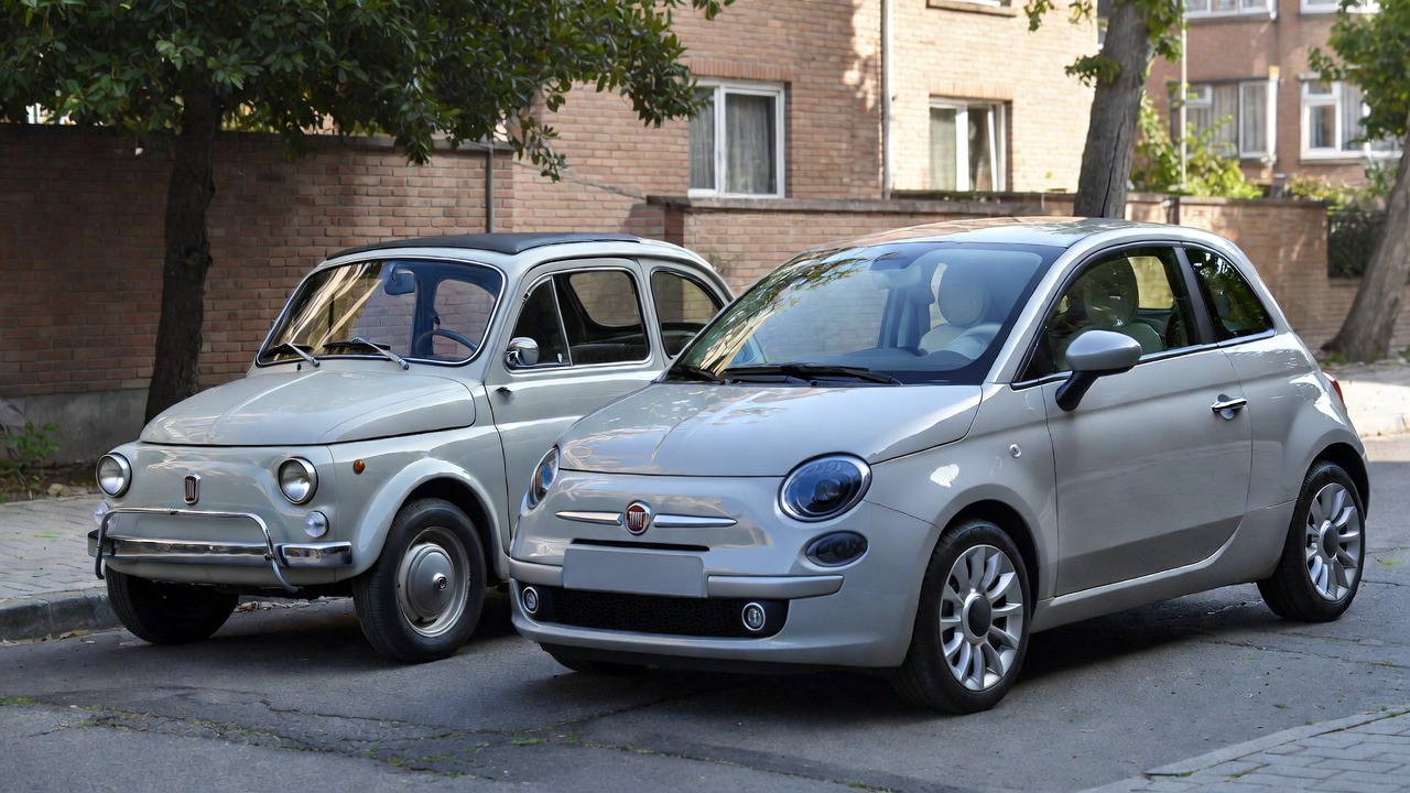 Evolution of Fiat 500 from classic model to modern version