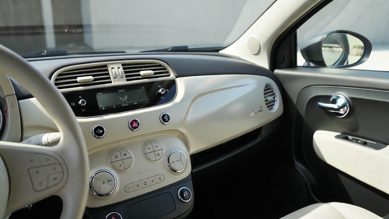 Fiat 500 interior featuring retro dashboard and modern infotainment