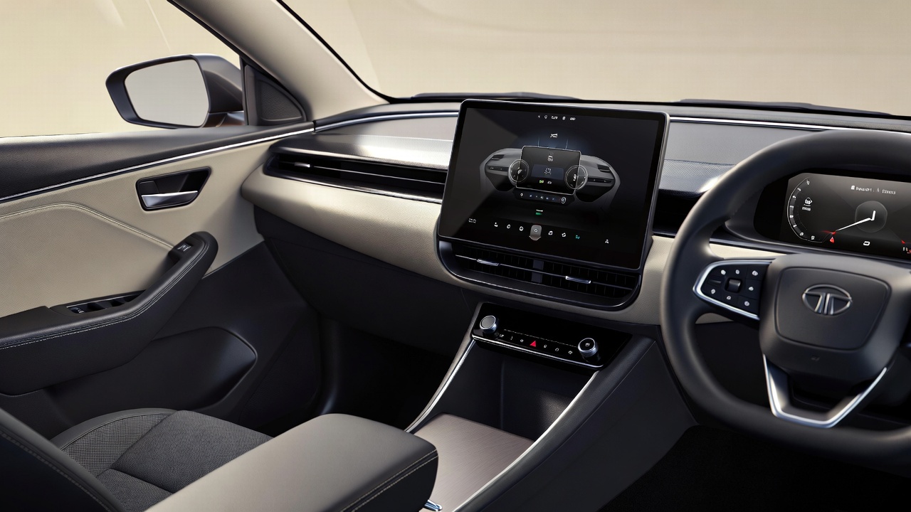 Tata Punch EV interior with touchscreen and digital instrument cluster.