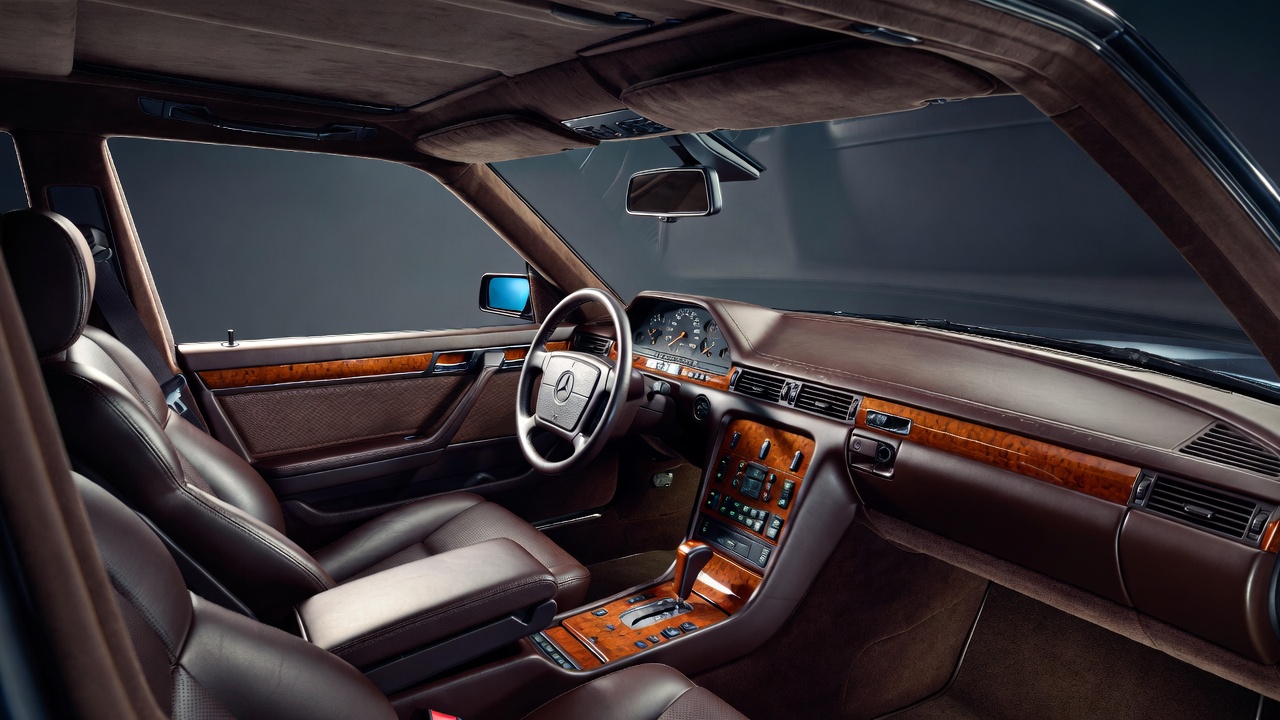 Luxury interior of Mercedes S-Class W140 with leather and wood trim