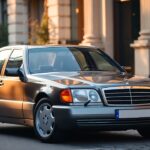 Mercedes S-Class W140 luxury sedan parked in an elegant city setting