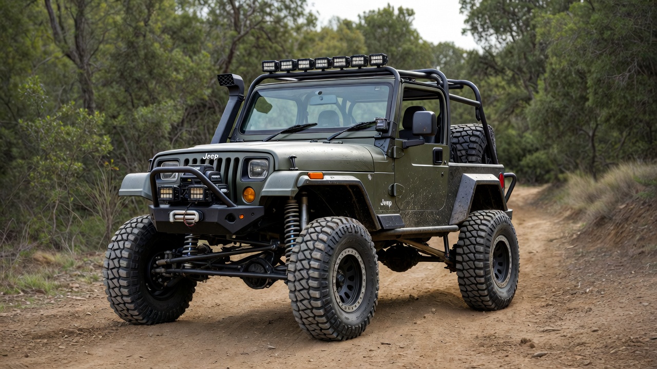 Modified Jeep Wrangler YJ with lift kit and off-road upgrades