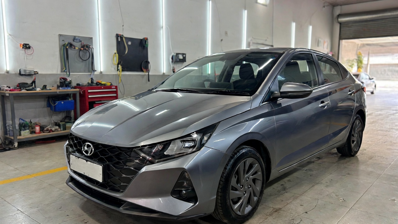 Hyundai Verna facelift at service center for maintenance.