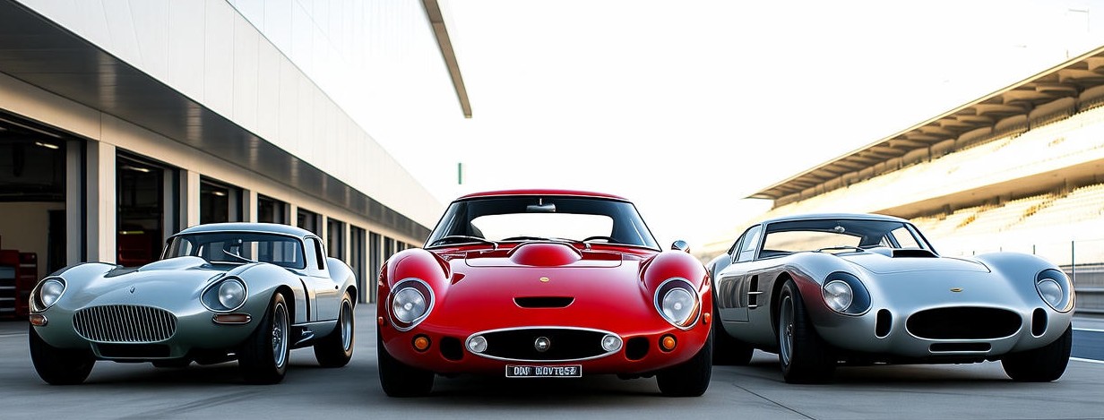 Red Ferrari 250 GTO (1962) Car Comparison with Contemporaries Compitator with Jaguar E-Type
