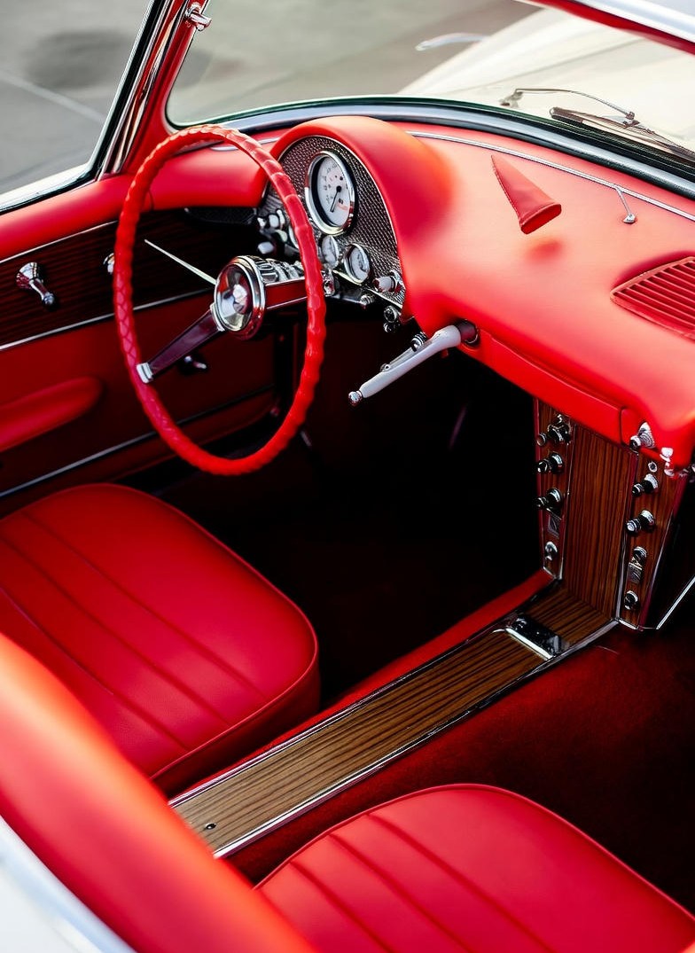 Red Chevrolet Corvette 1953 Car External Design and Texture and Equipments , with Red leather texture.
