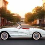 White Chevrolet Corvette 1953 Car Stainding On Street for Front View.
