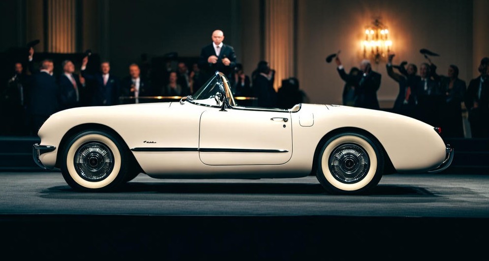 White Chevrolet Corvette 1953 Car Stainding On parking and in Auction.