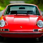 Red 1964 Porsche 911 Car front view with round headlights