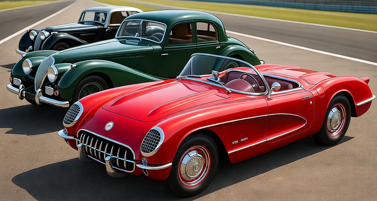 Red Chevrolet Corvette 1953 Car Compititor with other same sugments.