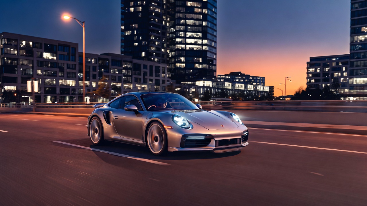 Porsche 911 Turbo S driving in city traffic showing everyday usability and comfort.