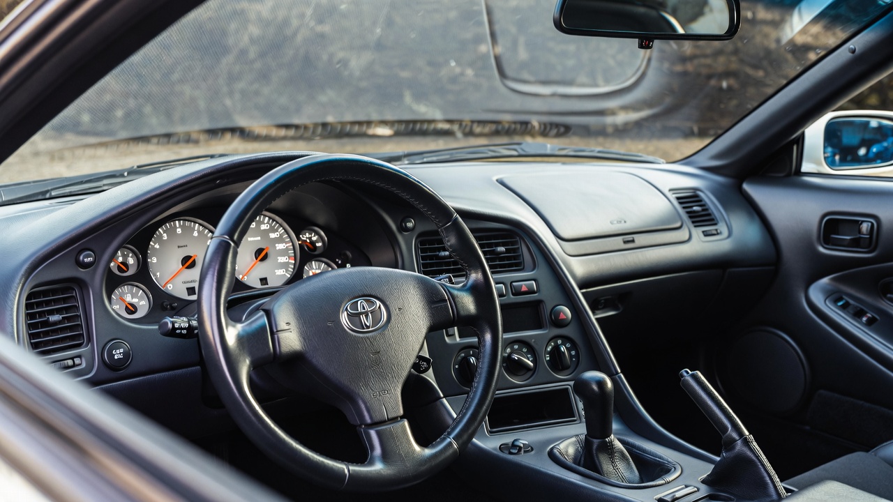 Toyota Supra Mk4 interior cockpit with driver-focused dashboard.