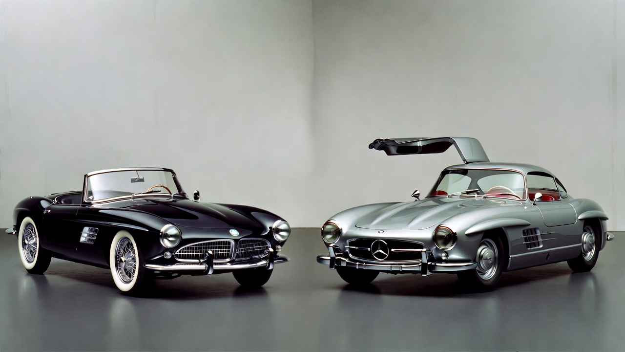 BMW 507 vs Mercedes-Benz 300SL classic luxury sports car comparison.