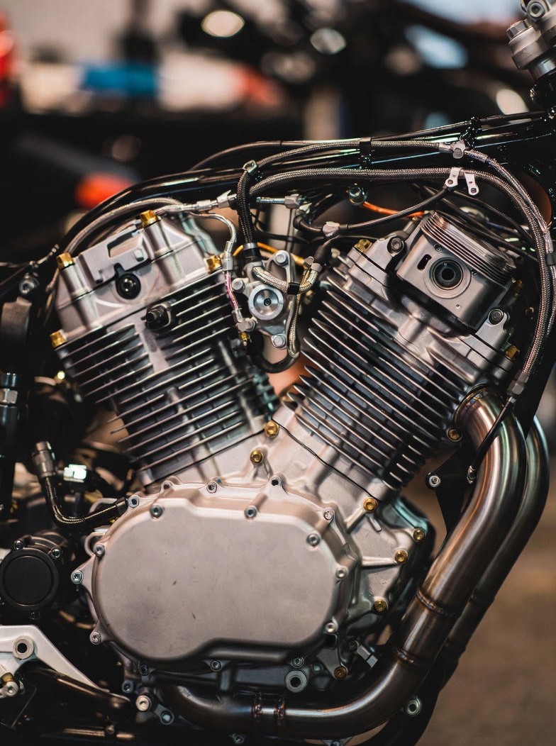 BMW F 450 GS twin-cylinder engine close-up.