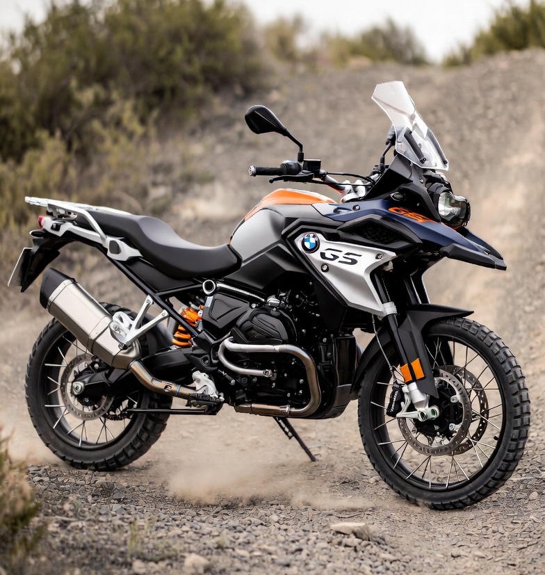 Side profile of BMW F 450 GS showing design and engine.