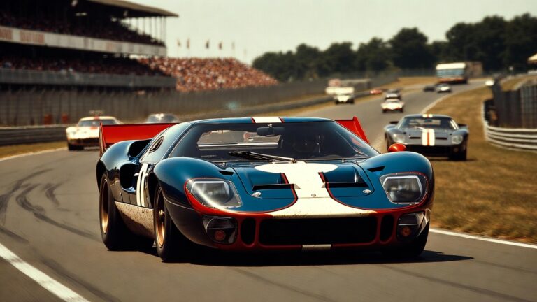 Ford GT40 racing at Le Mans, legendary American endurance race car from the 1960s