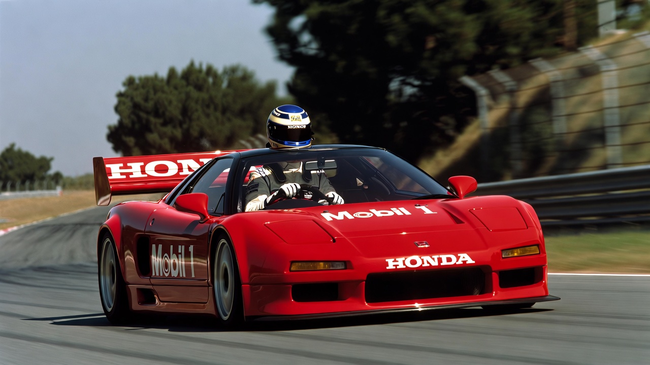 "Ayrton Senna testing the Honda NSX and influencing its chassis development"