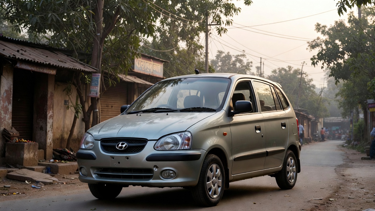 Hyundai Santro parked in Indian neighborhood symbolizing legacy.