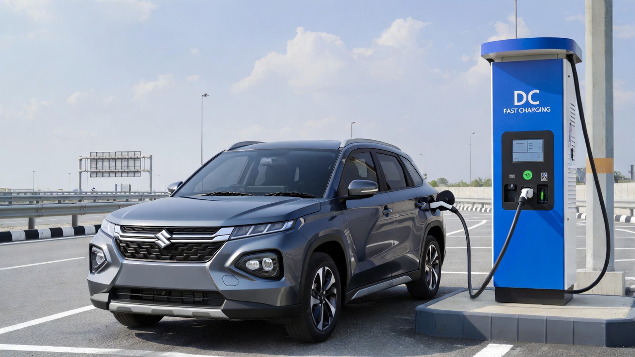 Maruti Suzuki e-Vitara at DC fast charging station.