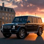 Mercedes G-Wagon W463 parked outside a luxury hotel showcasing its iconic boxy design and premium presence.