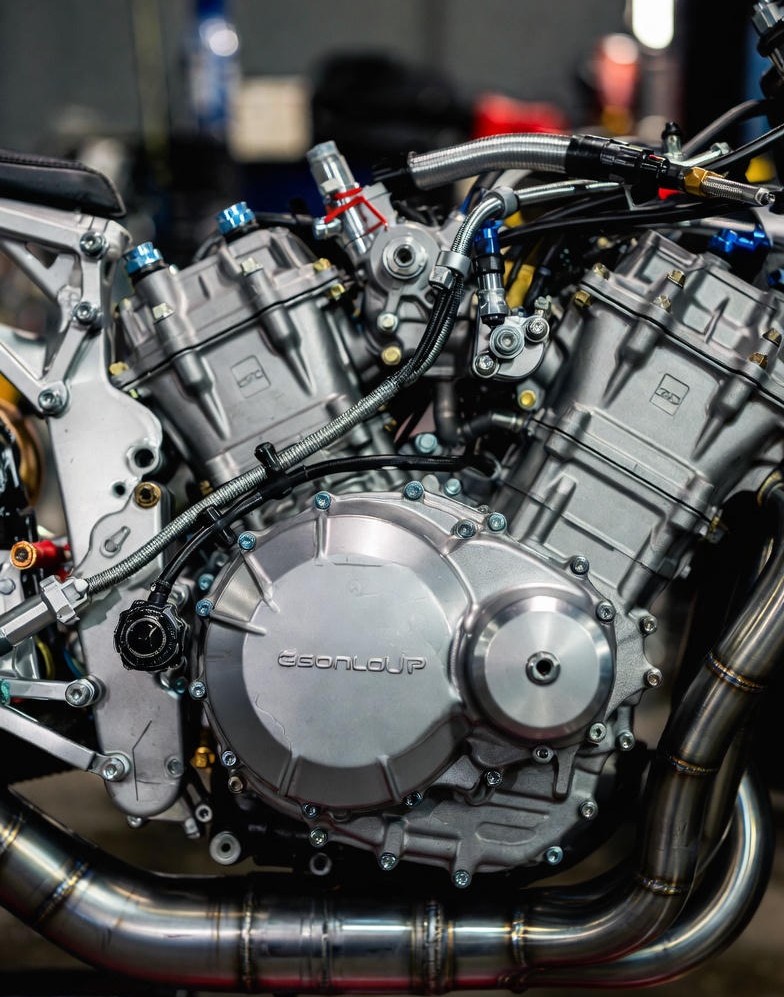 Kawasaki Ninja ZX10R 998cc engine and exhaust system close-up