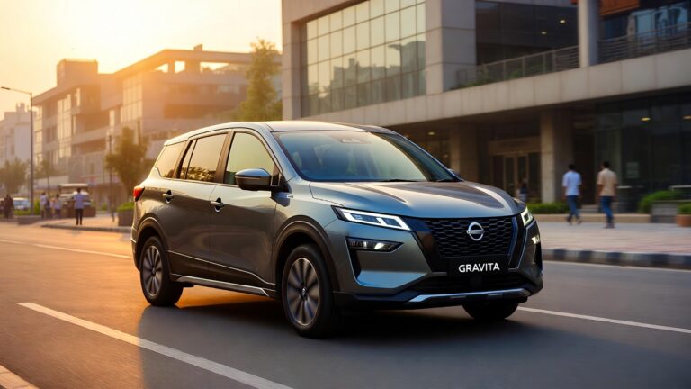 Nissan Gravite 7-seater MPV parked in Indian city.