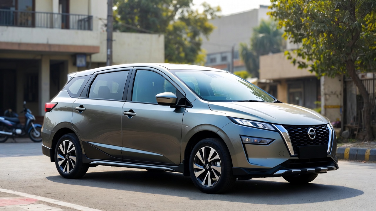 Front three-quarter view of Nissan Gravite compact 7-seater MPV