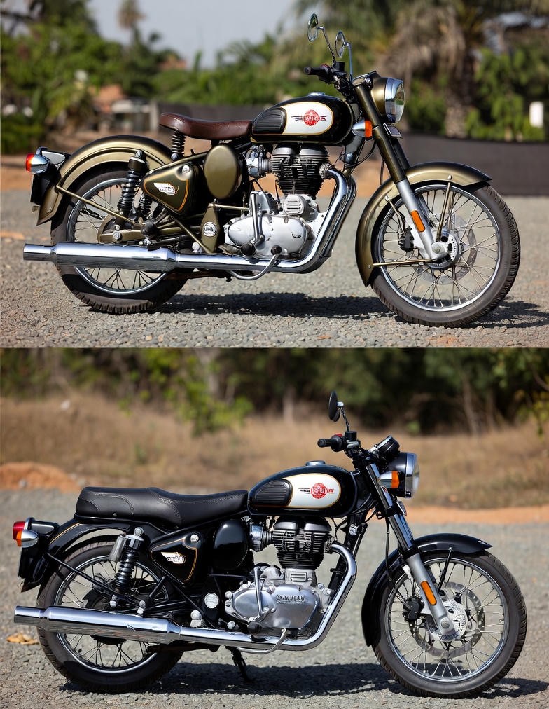Old Royal Enfield Bullet 350 and new Bullet 650 showing design evolution.