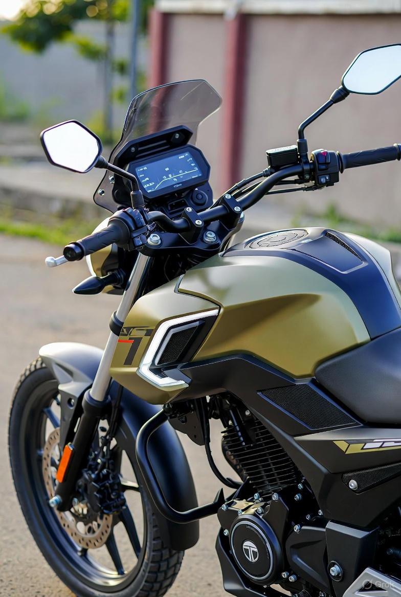 Tata Bike 125cc concept showing LED lights and muscular body design