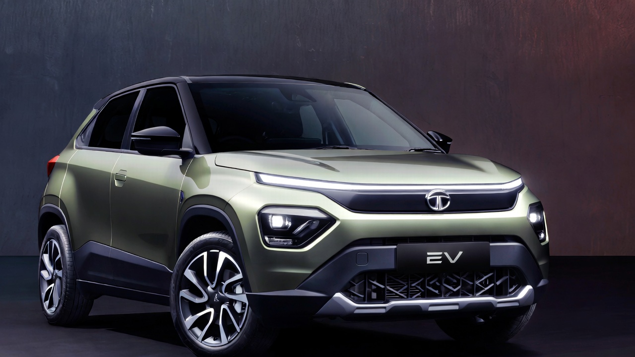 Front design of Tata Punch EV with LED DRLs and bold SUV stance.