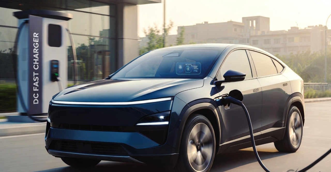 Mahindra XEV 9S fast charging at DC charging station.