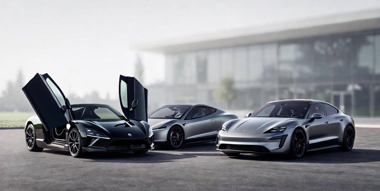 MG Cyberster compared with Tesla Roadster and Porsche Taycan electric cars.