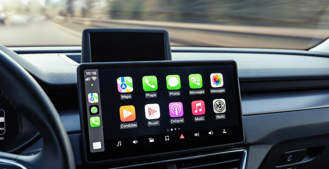 Skoda Kylaq infotainment system with Apple CarPlay interface.