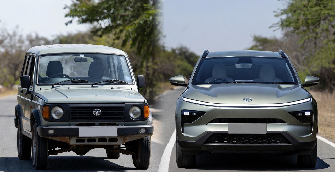 Classic 1990s Tata Sierra compared with new 2026 Tata Sierra design evolution.