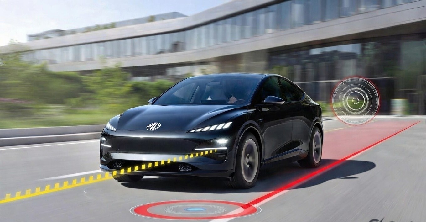 MG Cyberster advanced driver assistance safety technology visualization.