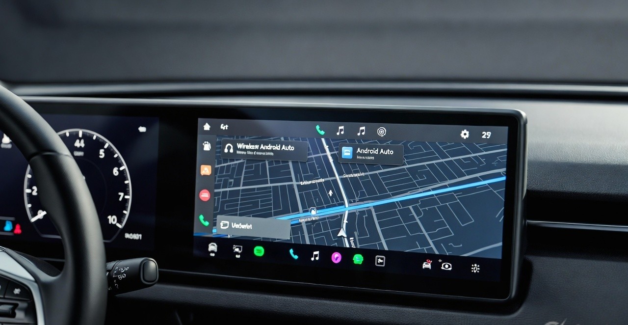 Kia Syros infotainment system with wireless Android Auto and digital cluster.