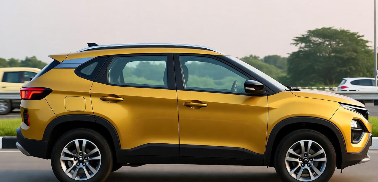 Tata Sierra 2026 bold front profile with LED DRLs and sculpted bonnet.