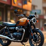 Triumph 350cc Speed 400 modern classic motorcycle parked on an urban street in India.