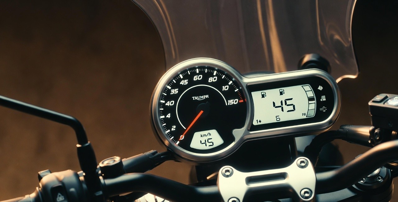 Triumph Speed 400 semi digital instrument cluster and handlebar controls.