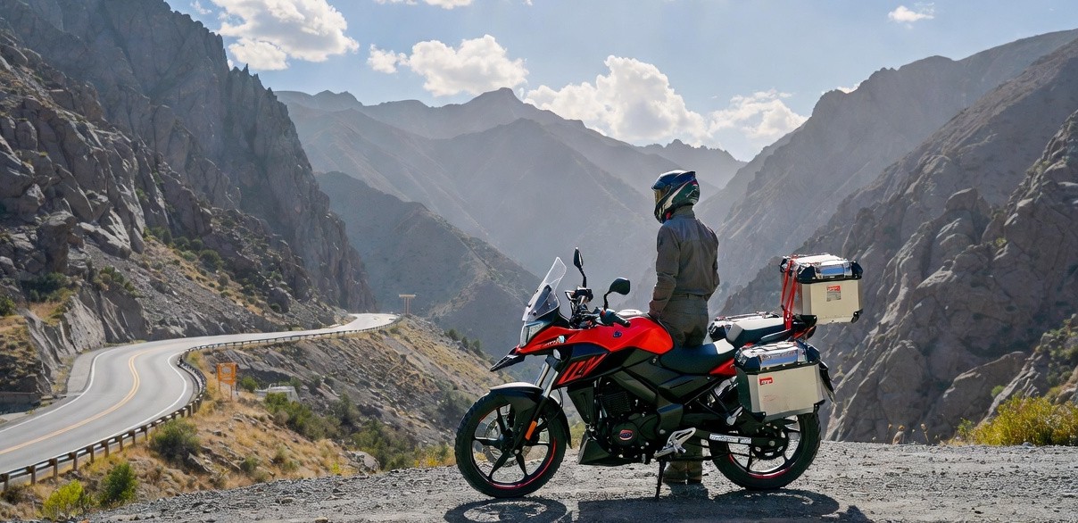 TVS Apache RTX 300 with touring luggage ready for long distance adventure ride.